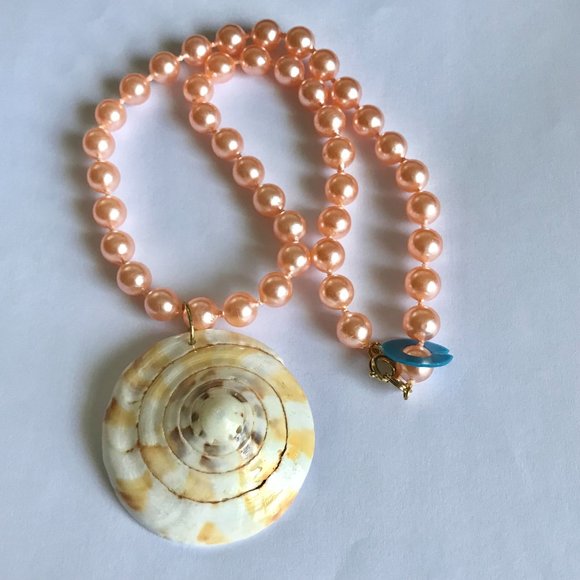 Natural Shell Shiva Nautilus Pearl Necklace Choker Statement VintagePeach 16-18" - Picture 5 of 11